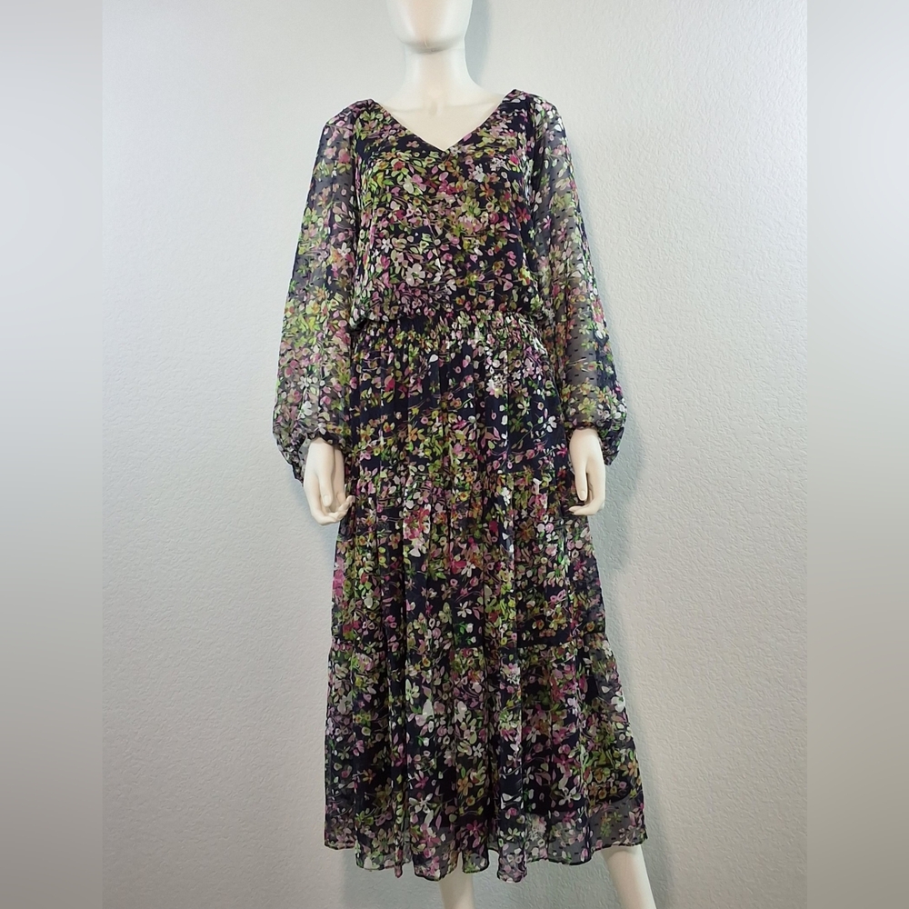 Danny & Nicole Multicolor Floral Long Sleeve Midi Dress